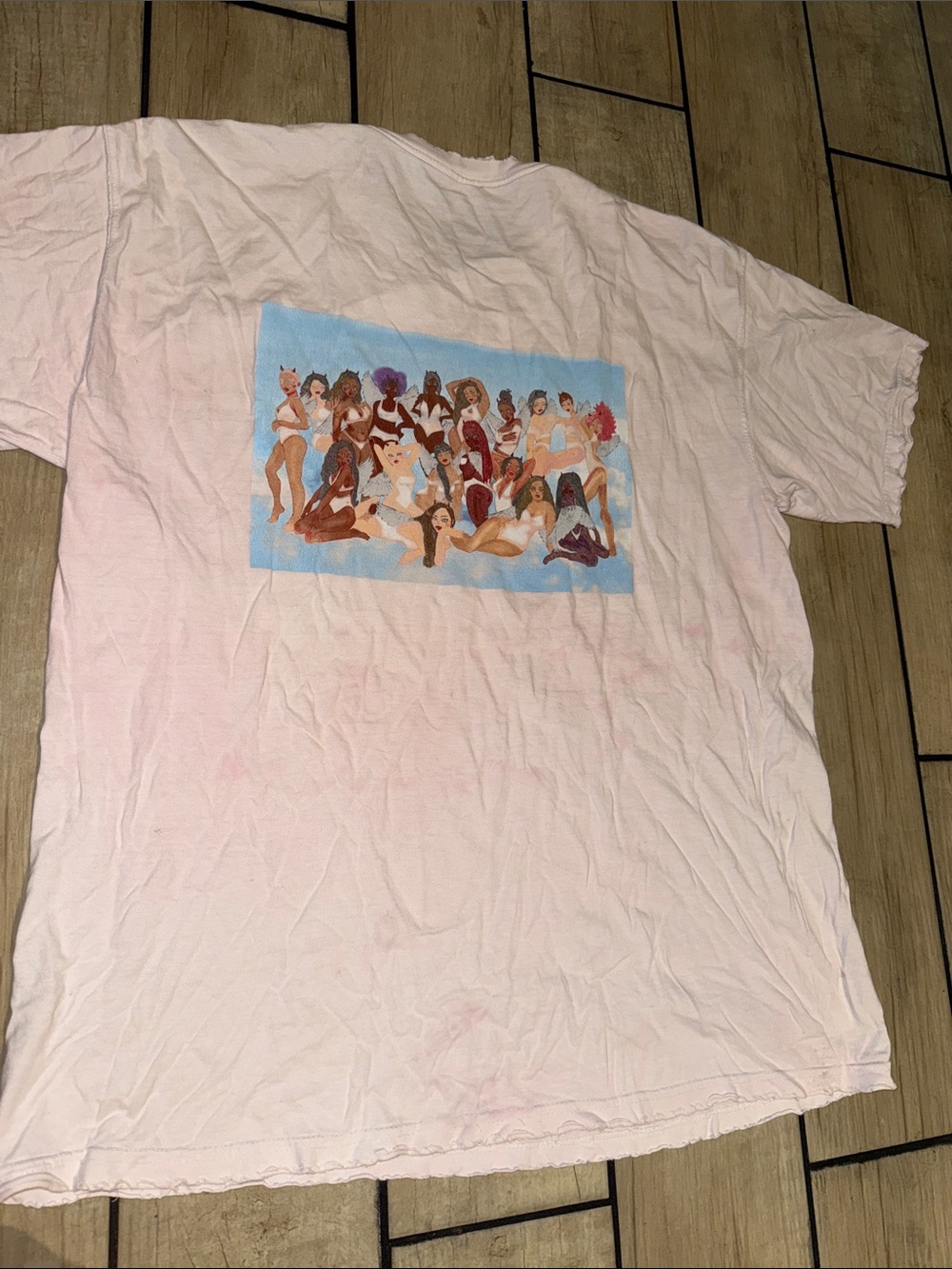Boys Lie Light Pink Short Sleeve Tee models on back heavenly signs one size